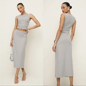 Reformation Elowen Grey High-Waist Midi fleece Pencil Skirt